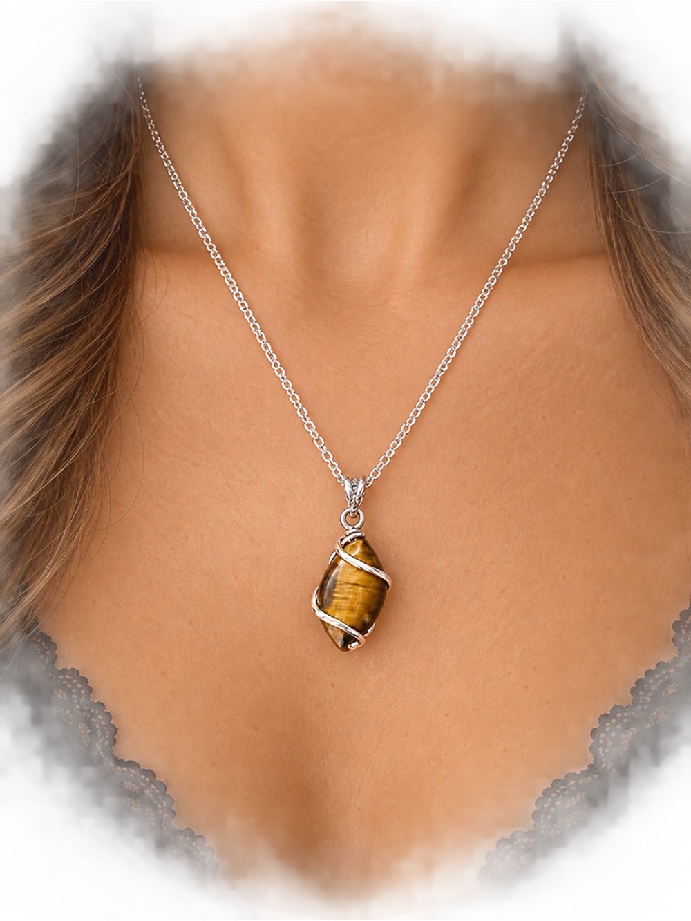 20in Tiger's Eye Wrapped Pendant Necklace